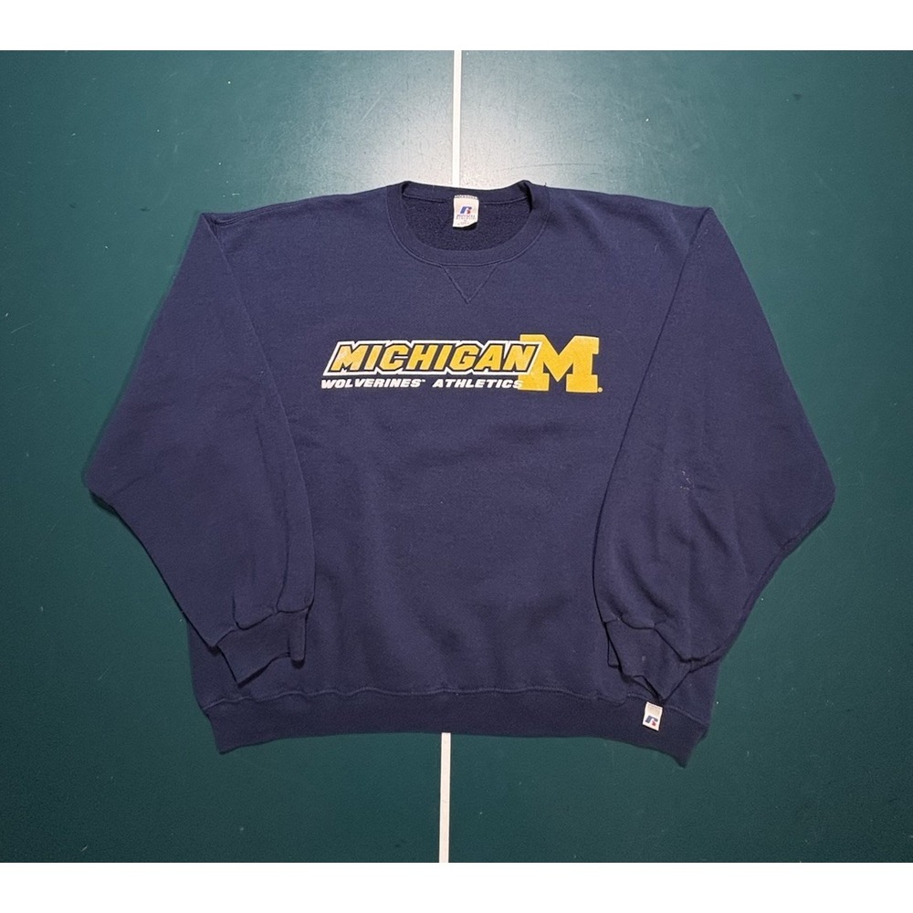 Vintage Michigan Wolverines Sweatshirt Mens XL Russell Athletic‎ Fleece Crewneck